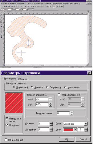Рис. 2. Подготовка графической модели плоской детали в T-FLEX CAD для расчета параметров схемы раскроя