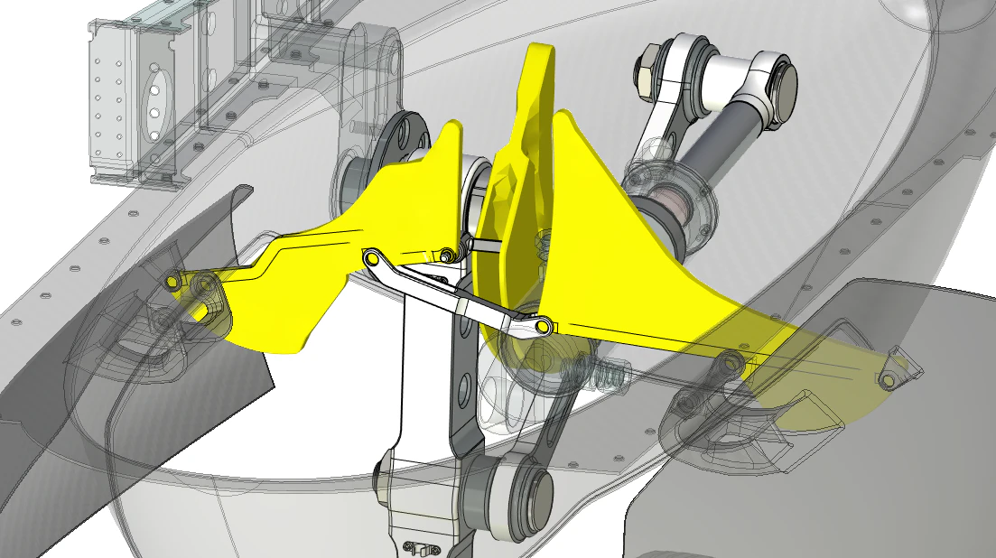 Ометаемые объёмы звеньев механизма щитков